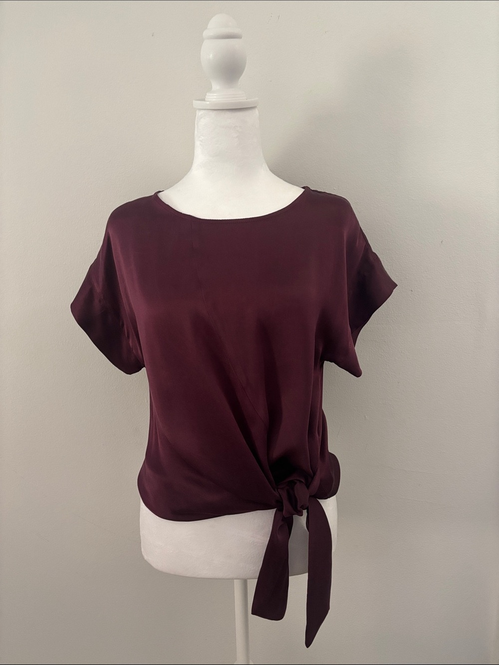 Amour Vert 100% Silk Burgundy Tie-Front Blouse